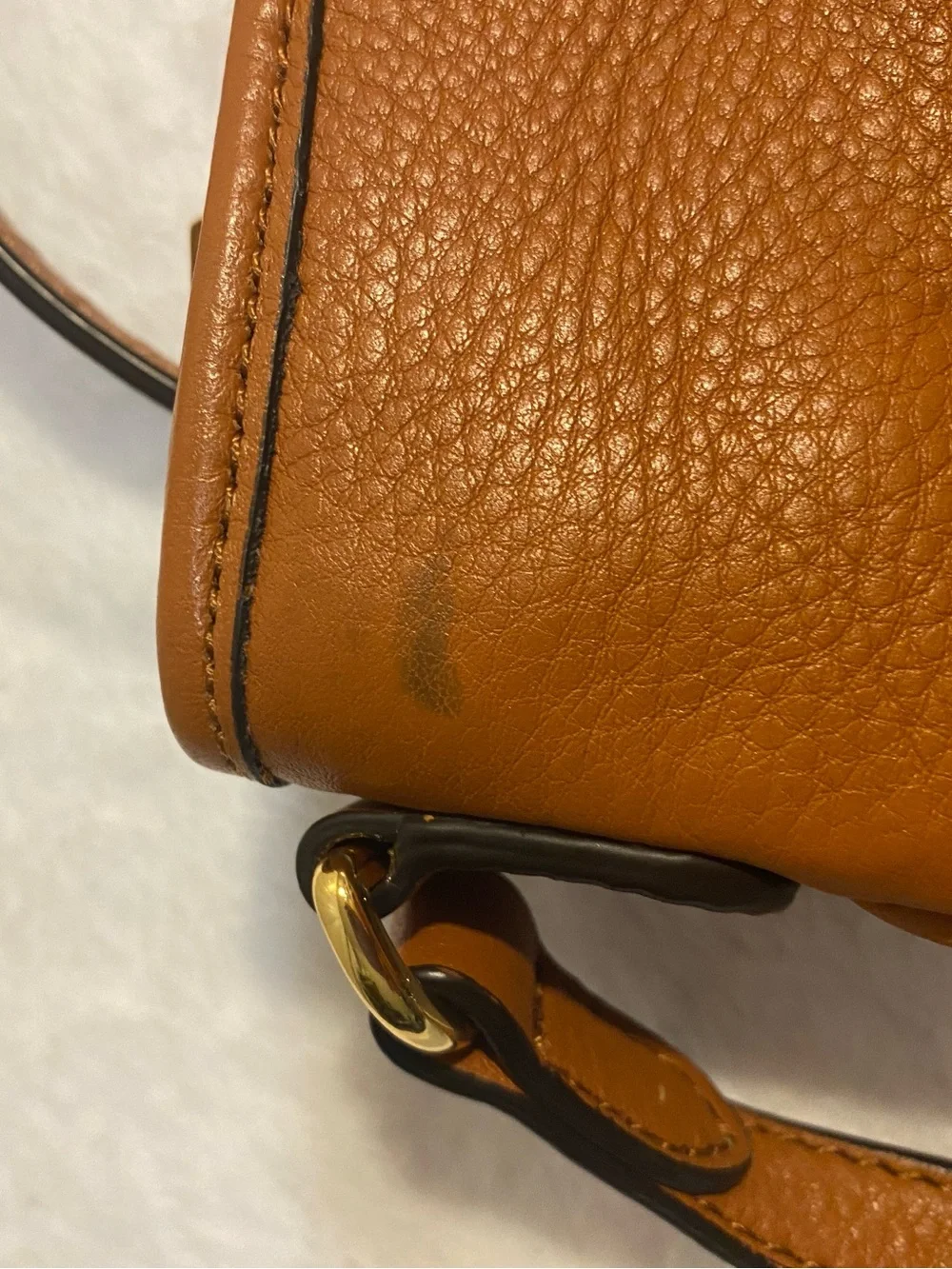 Ralph Lauren Cognac Pebbled Leather Messenger Bag with Embossed Crest
